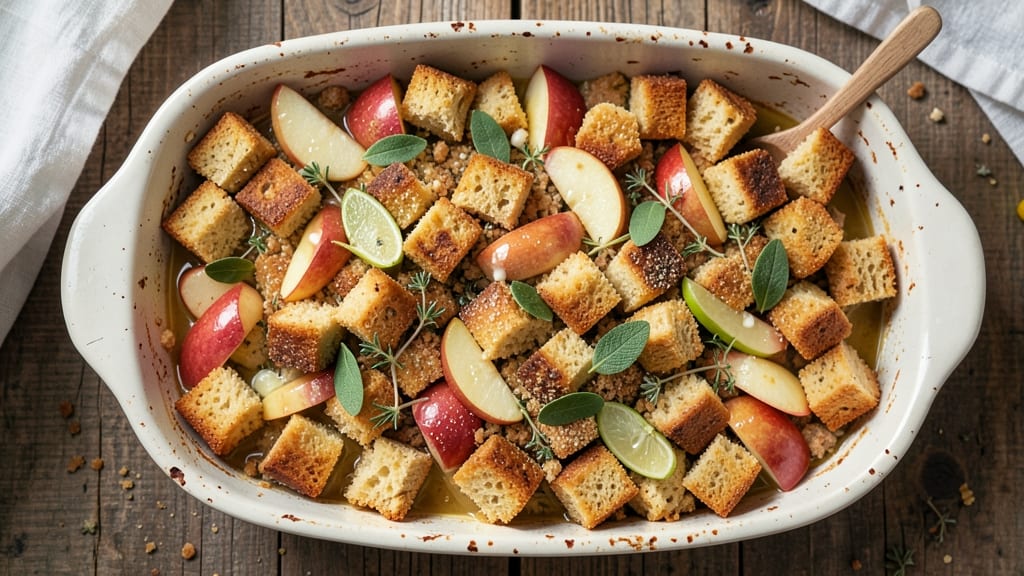 Apple Bread Stuffing Recipe: Spiced Apple Swirls and Crispy Cornbread Crunch