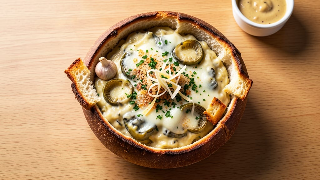Artichoke Dip in Bread Bowl Recipe: Edible Vessel With Gooey Cheese Magic